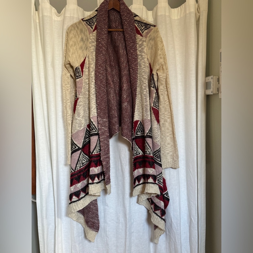 Debut Cream and Red Geometric Cardigan